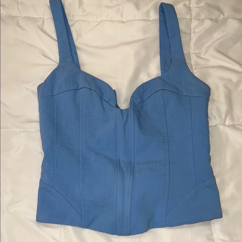 Blue Sleeveless Bustier Top